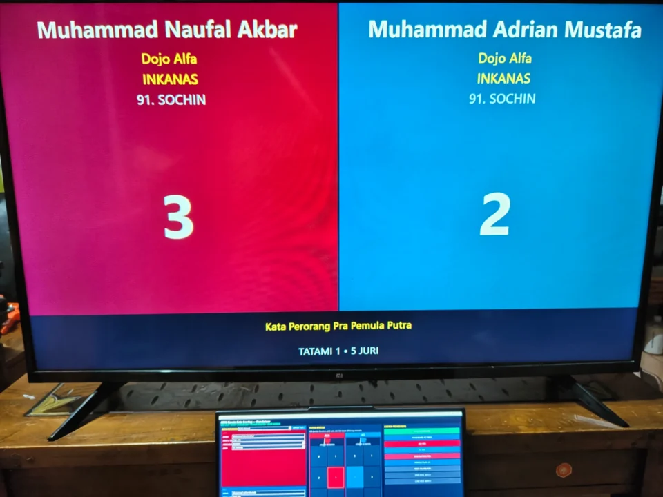 Penggunaan Aplikasi Scoring Kata Karate pada laptop dan TV atau monitor