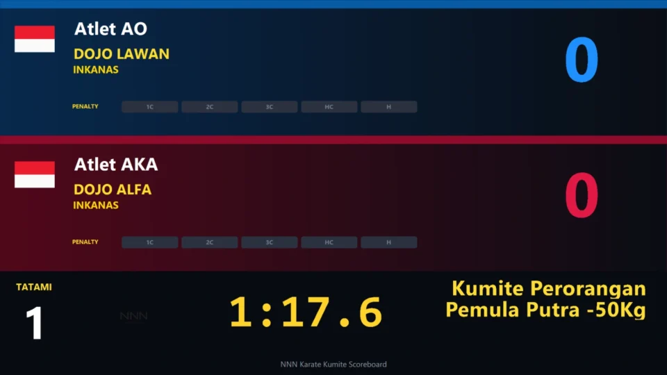Tampilan Aplikasi Papan Skor Kumite Karate pada fitur TIMER PERTANDINGAN