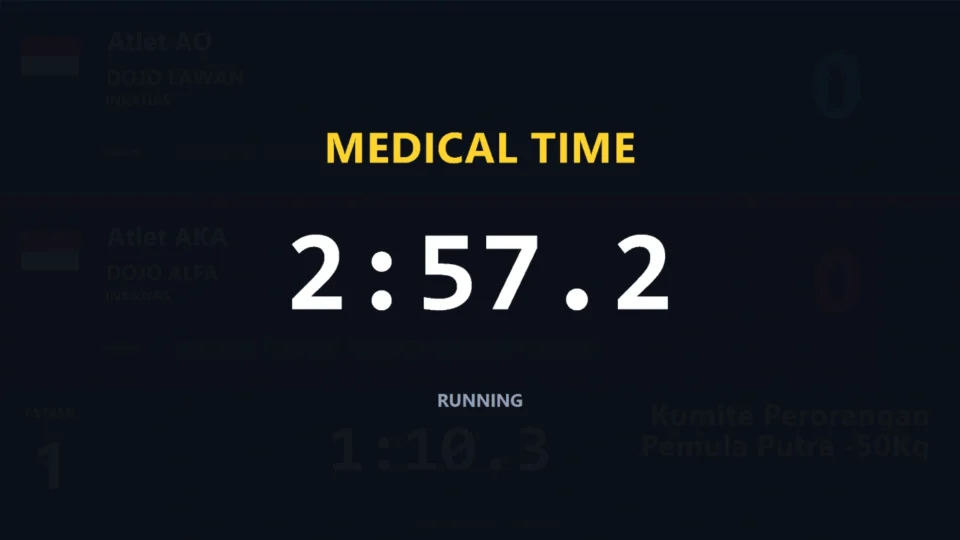 Tampilan Aplikasi Papan Skor Kumite Karate pada fitur MEDICAL TIMER DAN KO 10 DETIK