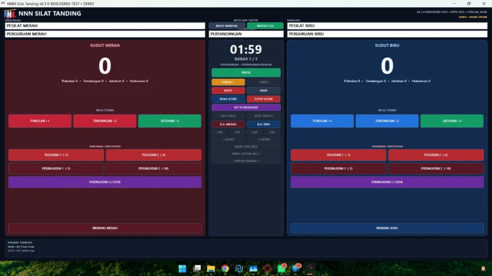 Penggunaan Aplikasi papan skor pencak silat juri wifi pada laptop dan TV atau monitor