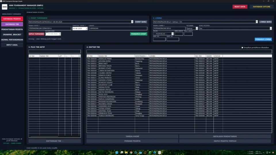 Drawing bracket otomatis pada aplikasi bagan turnamen dan Tournament Manager Simple