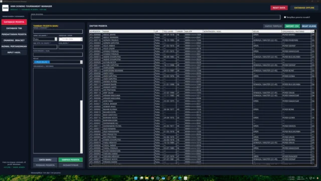 Aplikasi turnamen Domino dengan database peserta tim drawing bracket jadwal meja hasil dan juara