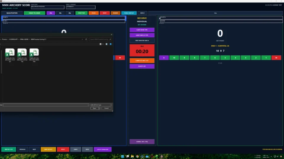 CSV verifikasi penyimpanan hasil dan autosave aplikasi papan skor digital panahan