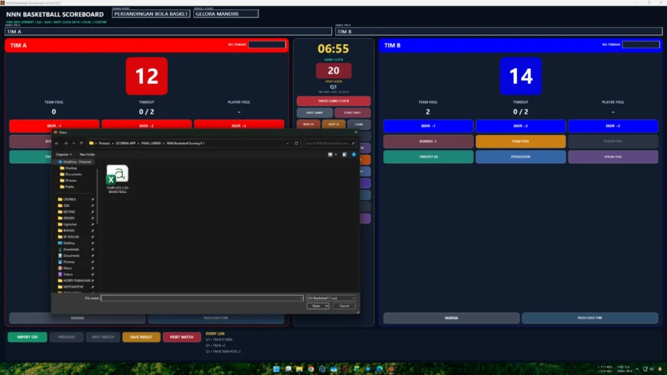 CSV penyimpanan hasil Undo Redo dan autosave aplikasi papan skor basket