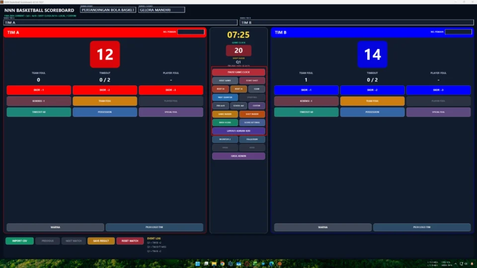 Game clock shot clock 24 14 quarter dan overtime pada aplikasi papan skor basket