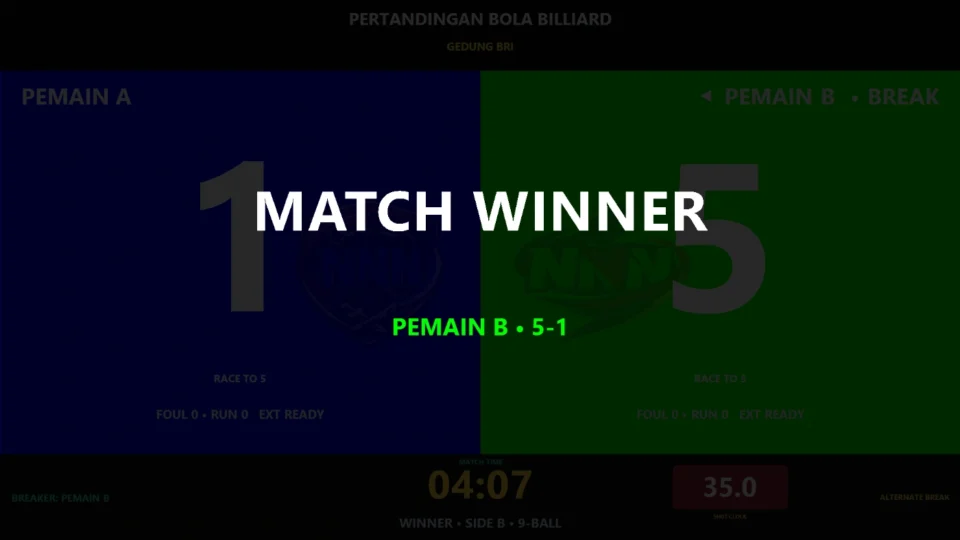 Race To hill-hill dan hasil pertandingan pada papan skor biliar