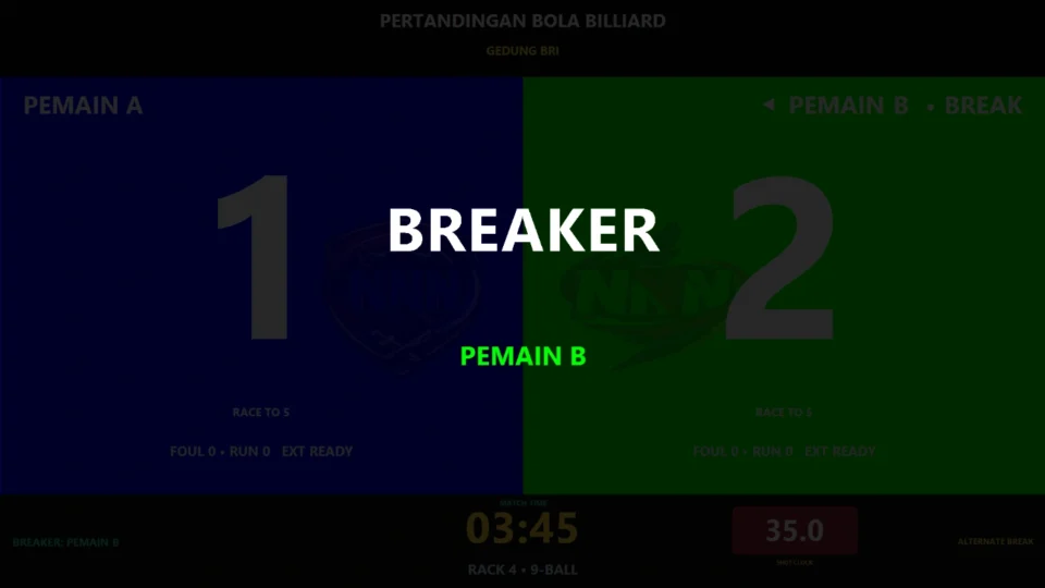 Shot clock extension foul dan breaker pada aplikasi papan skor biliar