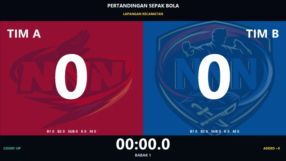 Papan skor sepak bola digital fullscreen untuk TV dan layar penonton