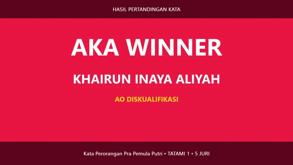 Tampilan pemenang atau diskualifikasi Kata pada papan skor digital