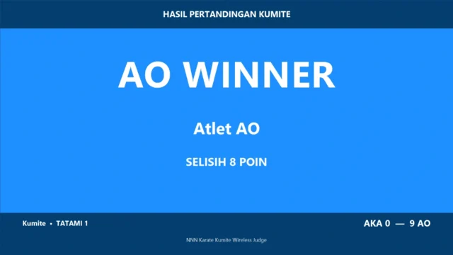 Hasil pertandingan Kumite wireless tampil jelas pada papan skor digital