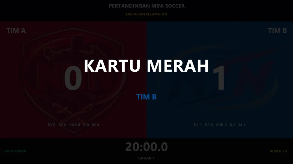 Fitur pergantian pemain dan kartu pada aplikasi Mini Soccer