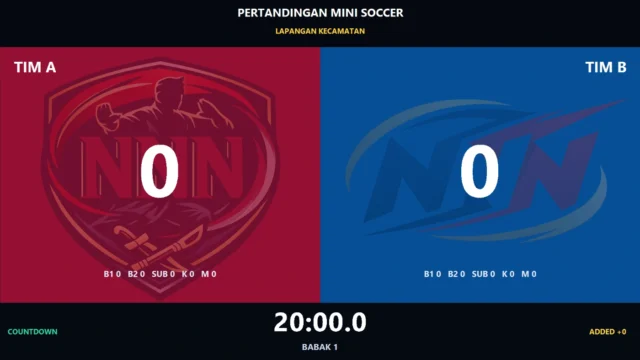 Papan skor Mini Soccer digital fullscreen untuk TV dan layar penonton