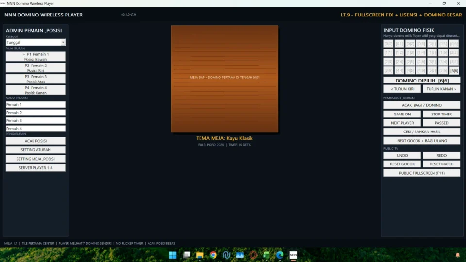 Sistem lengkap papan skor Domino Player WiFi dengan NNN Panel Panitia browser dan Public TV