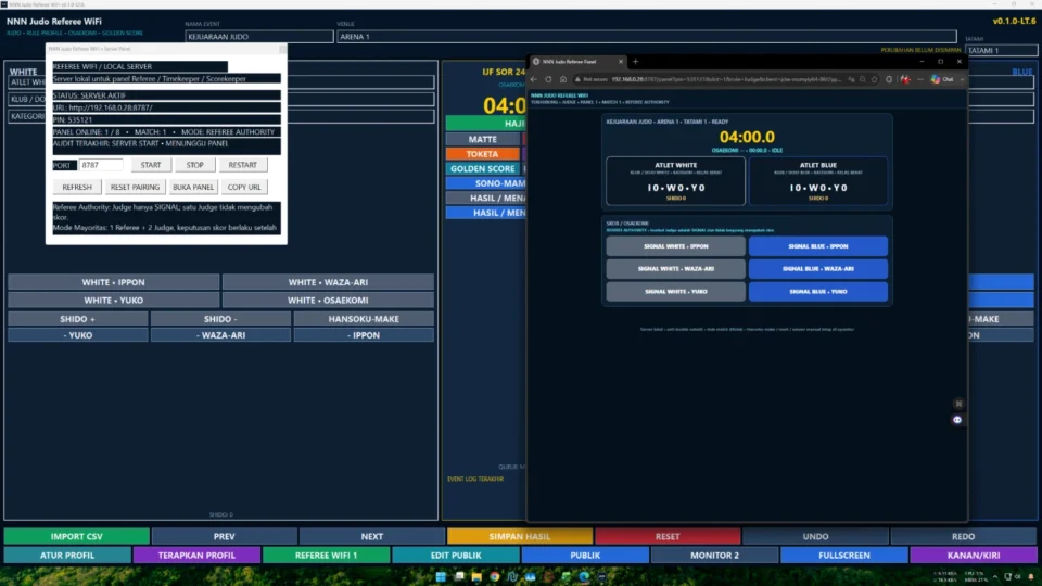 Sistem lengkap papan skor Judo Juri WiFi dengan operator panel referee dan public scoreboard