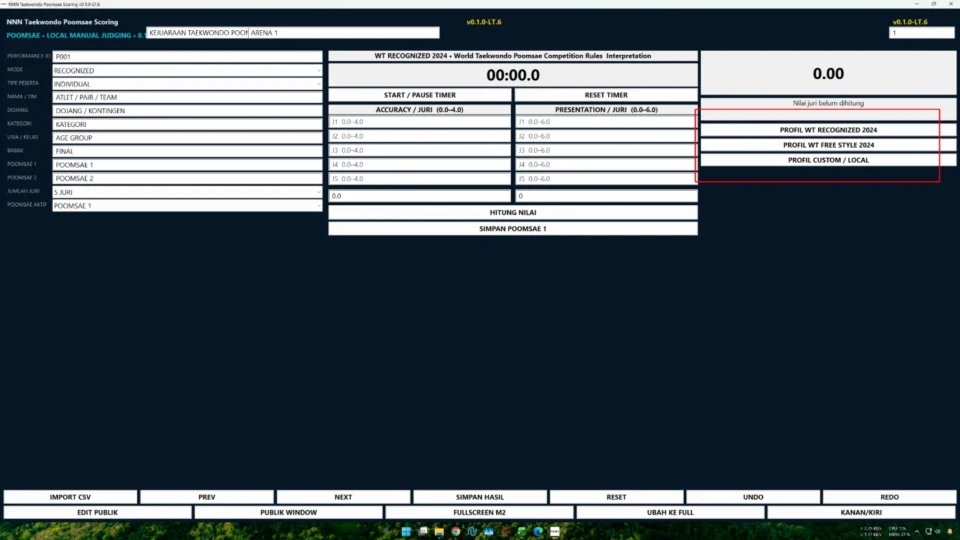 Rule Profile Recognized Free Style dan Custom pada Taekwondo Poomsae Scoring