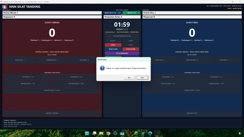 Import CSV simpan hasil dan pertandingan berikutnya pada scoring Silat