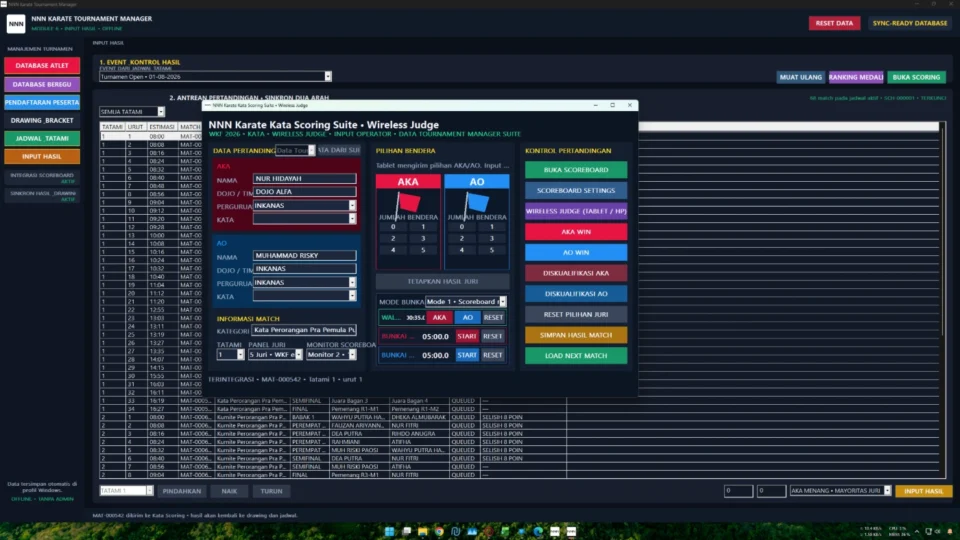 Alur scoring Kata wireless terintegrasi dengan Tournament Manager