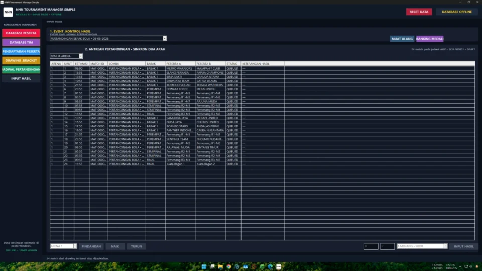 Print Export HTML dan input hasil pada aplikasi Tournament Manager Simple