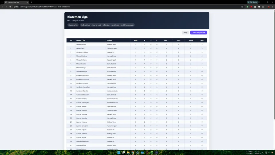 Laporan print backup recovery dan tema Universal Tournament Manager