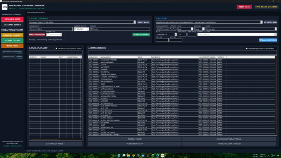 Wizard pilihan sistem turnamen pada Universal Tournament Manager